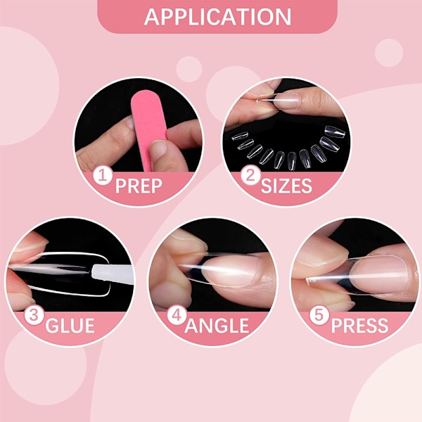 Klar akryl full cover falska naglar konstgjorda naglar med fodral för nagelsalonger och DIY nagelkonst