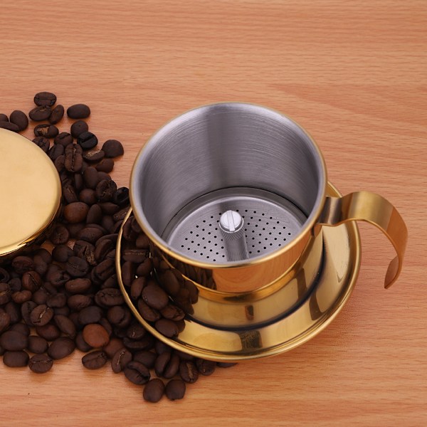 Rostfritt stål kaffekopp vietnamesisk kaffedrippfiltertillverkare infuser hem guld