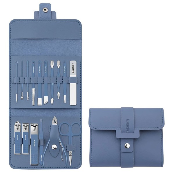 Nagelkit, nagelklippare, fotspa, fotskrubber, pedikyrsats, fotbad, set 16 Piece Set - Dai Blue