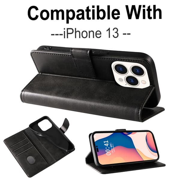 iPhone 13 Wallet Case - Simpel, Elegant og Beskyttende Sort