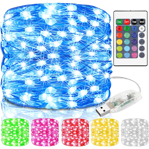 Batteridrivna LED-slingor med silvertråd, RGB färgskiftande portabel dekor med vattentät design för inom- och utomhusbruk (10M)