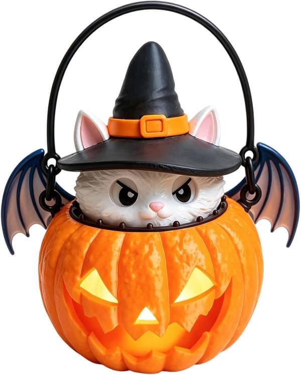 3D-printet uhyggelig flammefri LED-græskarlygte, Halloween LED-lanterne formet som et græskar