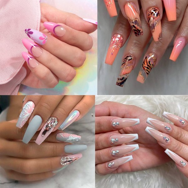 Klar akryl full cover falska naglar konstgjorda naglar med fodral för nagelsalonger och DIY nagelkonst