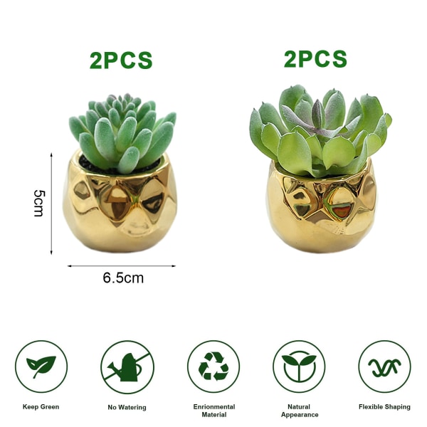 4 st guldpläterade mini-simulerade suckulenter bonsai blommor