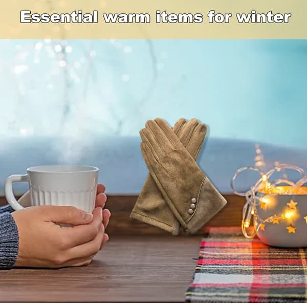 Varme vinterhandsker til kvinder med følsomme touchscreen-fingre, efterår/vinter plus ruskindshandsker Khaki