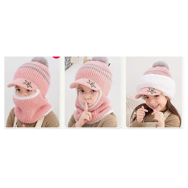 Barn Pojkar Flickor Vintermössa Halsduk Set Varm Stickad Mössa Halsduk Beanie Mössa