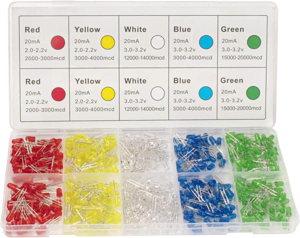 300 stk. (5 farver x 60 stk.) 5 mm LED-lysdiode rund Assorteret