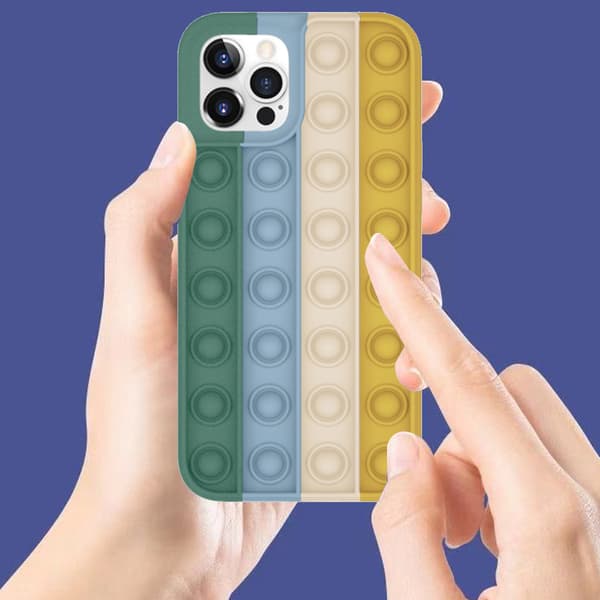 Fidget Leker Telefondeksel, Push Pop Bubble Stress Release Full Kroppsbeskyttelse Støtsikkert Silikondeksel for iPhone, Stressreduserende Deksel for iPhone X/XS