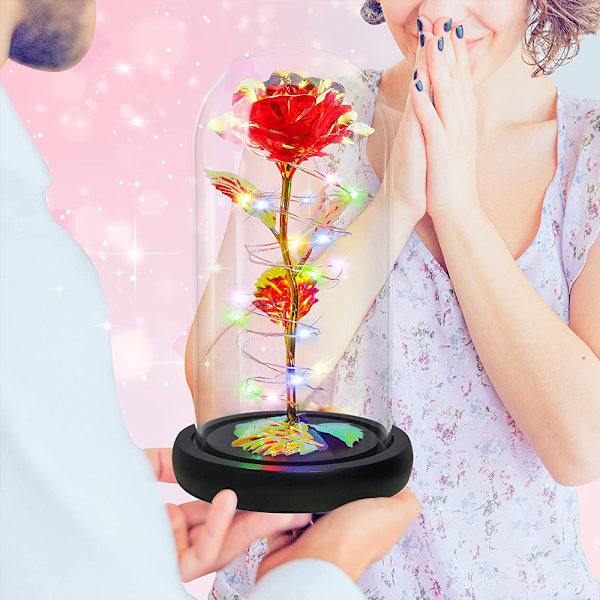 Konstgjord blomma ros ljusgåva i glaskupol, kärleksgåvor dotter