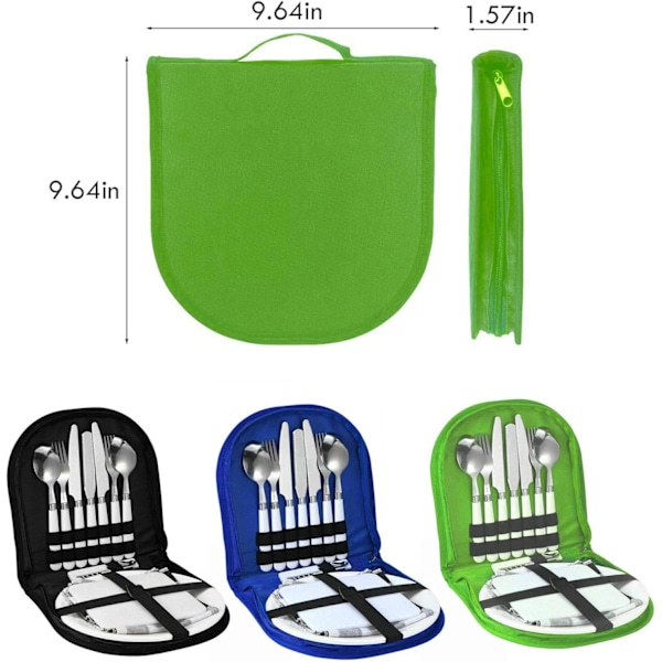 Picknick &amp; Campingkompis, Matlåda med Bestickorganisatör - Perfekt för Utomhusäventyr, Rostfri Tallrik &amp; Gaffel Servett, Canvas och