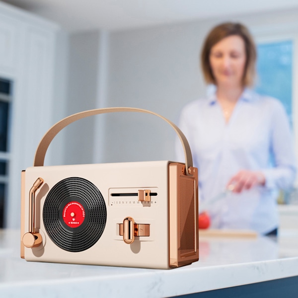 Beige Bluetooth-högtalare för utomhusbruk, bärbar, dekorativ, hög ljudkvalitet, USB-minne, retro Bluetooth-högtalare för vardagsrum och kontor