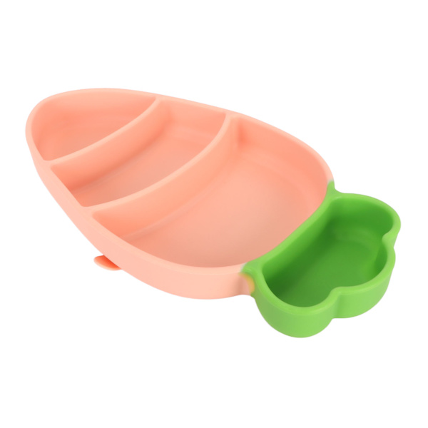 Baby Silikon Matning Set med Gaffel Sked Sugrör Rengöringsborste Morot Form Avvänjningsset Rosa