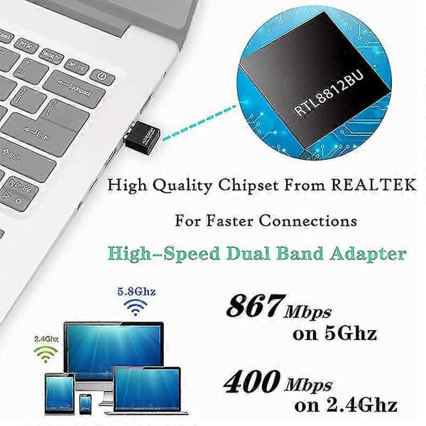 Usb Wifi Adapter til PC, AC1300mbps Trådløs Netværksadapter, 802.11ac med Bånd 2.4ghz/400mbps 5.8g
