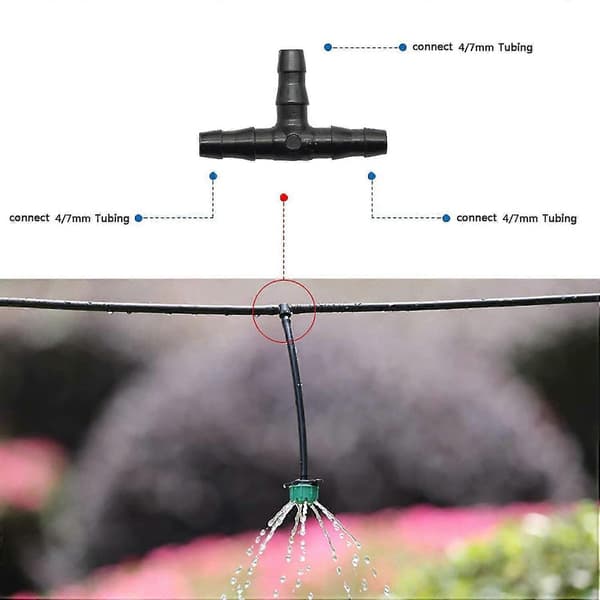 150 st 1/4 tum Universal Barb Tee-kopplingar med hullingar, för 1/4 tum droppbevattningsrör för blommor