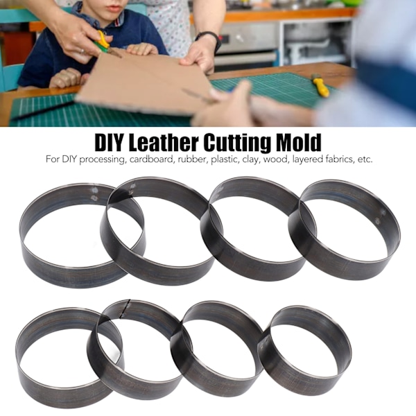 8 stk Leather Punching Die Set Rund Form Legering Stål DIY Papp Klippeskjæreform Punching Tool Kit