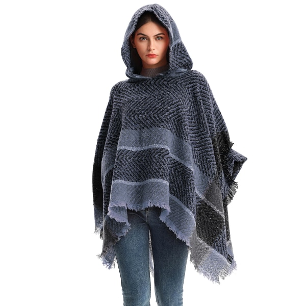 Bohemisk poncho-huvtröja med aztektryck för kvinnor
