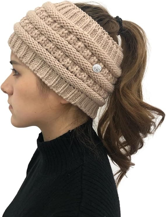 Beige Vinterhue til Kvinder Varm Strikket Hue Uldtråd
