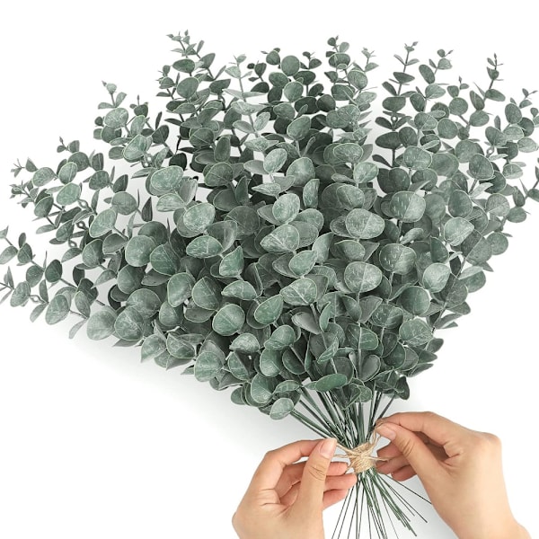 20pcs Home Decor Artificial Eucalyptus Leaves - Dark Green Frosting