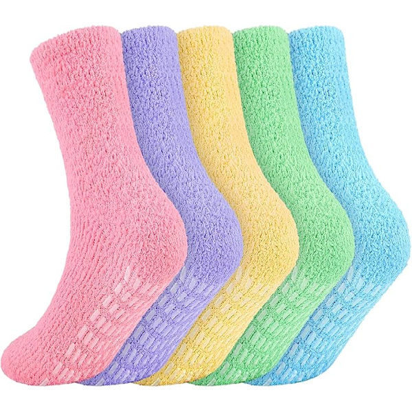 5 Par Tøffel Fluffy Sokker, Vinter Varme Sokker, Bløde Termiske Non