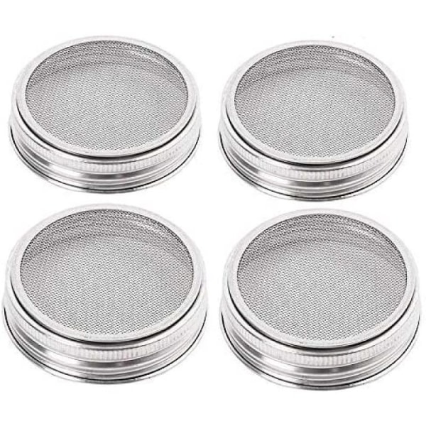 4 lock för grodd- och förvaringsburkar - böjd nätskärm av rostfritt stål, BPA-fri