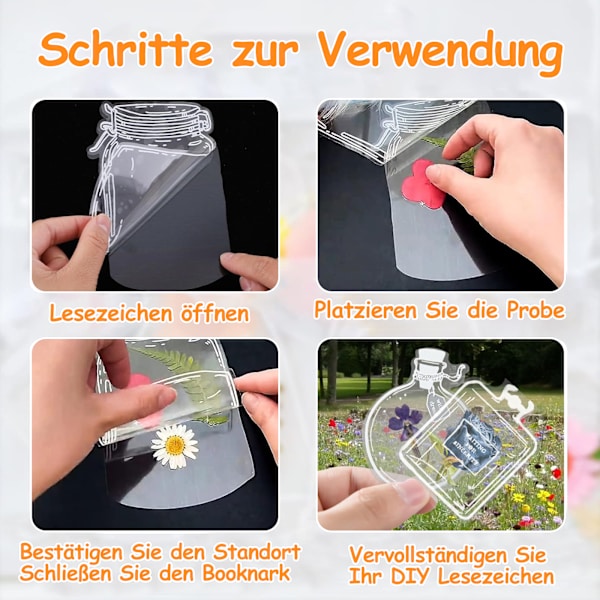 52 stk. transparente tørrede blomster bogmærker