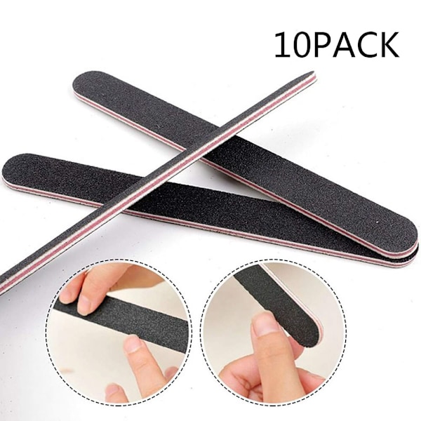Nagelfil 10 st Professionell Dubbelsidig 100/180 Grit Nagelbuffer Emery Board Svart Manikyr Pedikyr Verktyg och Nagelbufferfilar