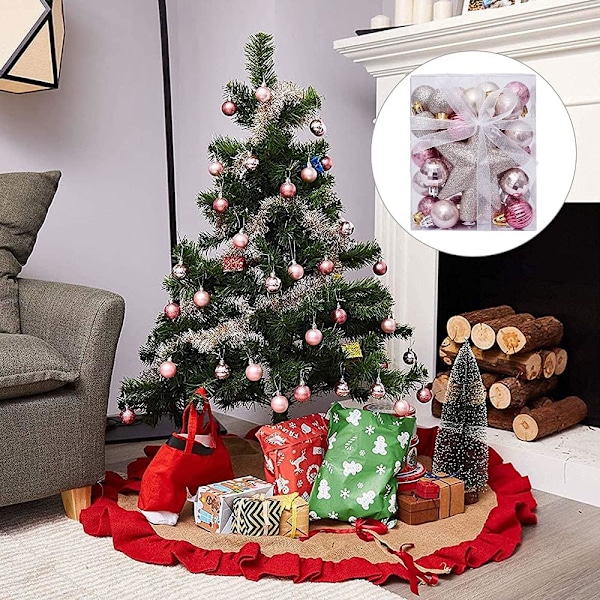 Festlig Juldekorationsset, Olika Storlekar och Stilar Okrossbara Ornament, 30 st Rosa Kulor för Inomhus- och Utomhusbruk, Elegant Juldekor
