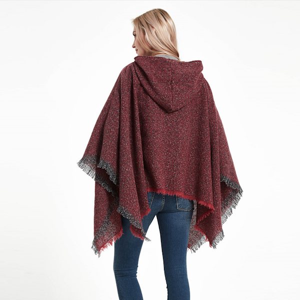 Dame Plaid Hetteskjerf Kappe Teppe Poncho Hetteskjerf