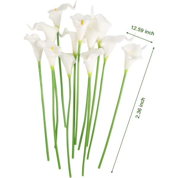 12 stjälkar konstgjorda calla liljor konstgjorda blommor bukett vit