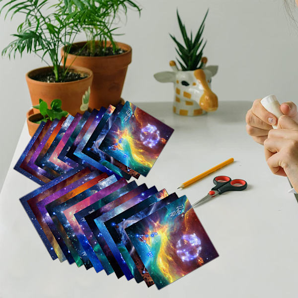 Stjärnhimmel Origami Papper 100 Ark 6 Tum Kvadrat Olika Färg på Båda Sidor Hantverk Origami Papper Konst
