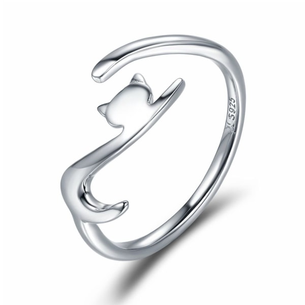 Justerbar öppning för slät silver med minimalistisk katt silverring