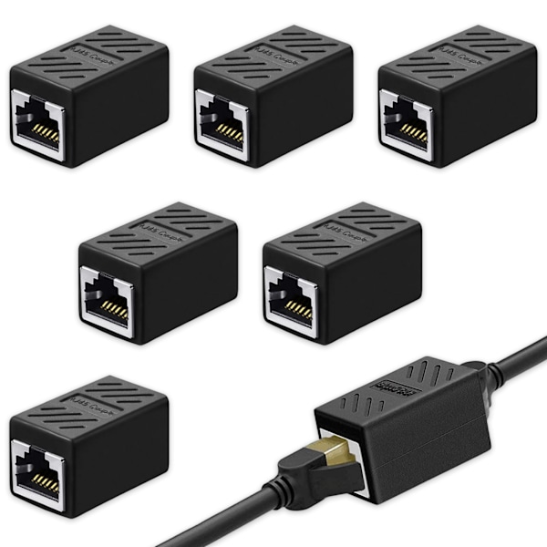 6 kpl Ethernet-kaapeliadapteria - musta