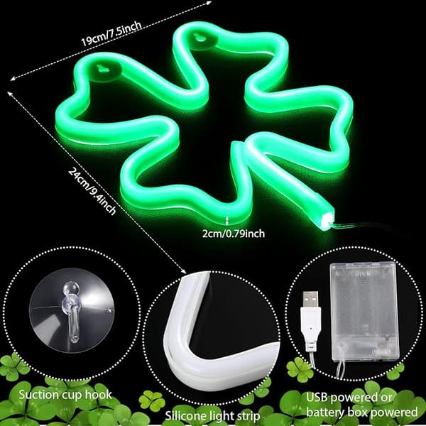Irsk Firekløver Lysende St. Patricks Dag 1 stk Neon Skilt