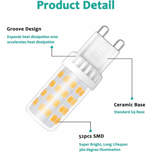 G9 LED-lampa, Neutralvitt 4000K, 360 graders spridningsvinkel, 5W LED-lampa istället för 40W-50W halogen, omedelbar belysning för inomhusbruk, 10-pack