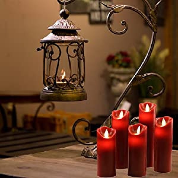 Vattentäta Batteridrivna Ljus, Dekorativa Röda Flamlösa Pelarljus Frostat Plastskal Förhindrar Smältning, Blinkande LED Fjärrkontroll Timer Flameffekt