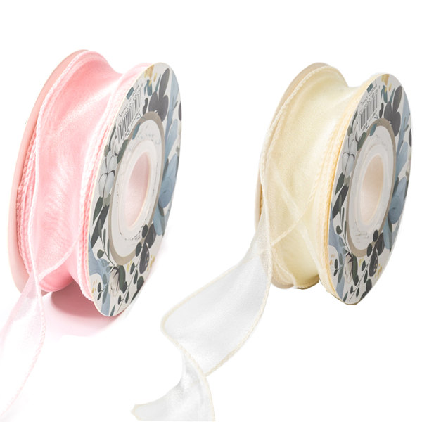 2 rullar 4 cm bred transparent organza-band - 20 meter för presentinslagning, buketter