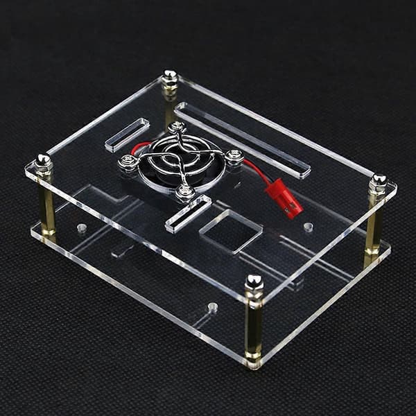 Genomskinligt Raspberry Pi 4/3B+/3-hölje med fläkt och kylflänsar samt nätlock A