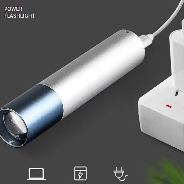 Uppladdningsbar LED-ficklampa, starkt ljus, bärbar USB-ficklampa (grå)