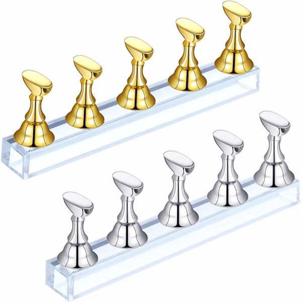 2 Sæt Akryl Negle Display Stativ Negle Tip Øvelsesstativ Magnetisk Negle Øvelsesholder til Falske Negle Tip Manicure Værktøj