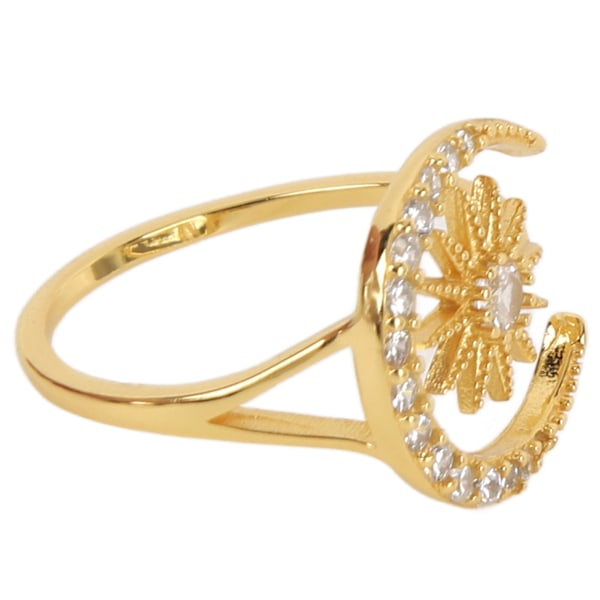 Gul kall 925 silverring dam flickor utsökt mode stil stjärna måne diamant ring smycken tillbehör