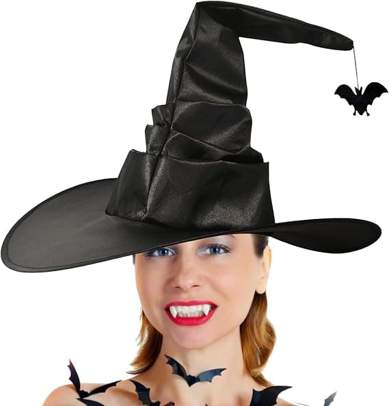 Halloween COS Troldmands-/Heksehat, Maskeradebal og Rollespilsfester, Sort Flagermus Heksehat