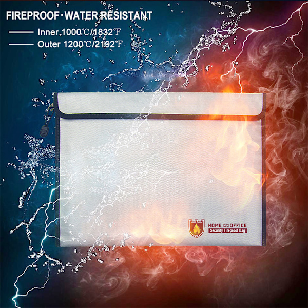 Brandsäker dokumentväska 38x 28cm brandsäker vattentät påse omslagspåse behållare för A4-dokument pass bankfil pengar värdesaker