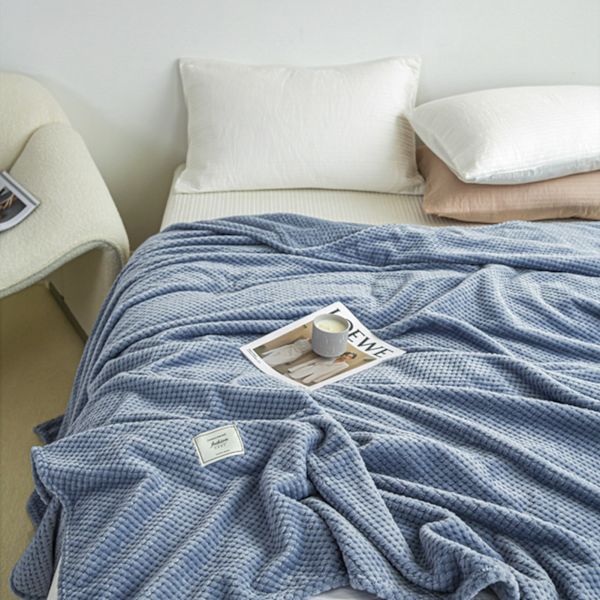 Kylfilt Mjölkfleece Galler Jacquardfilt Sommarkall Singel Napfilt för Soffa Säng Kontor Blå 100x120cm