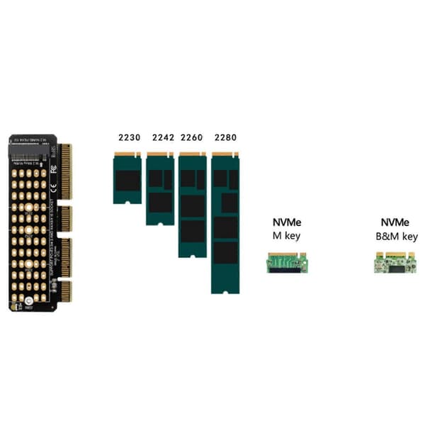 M.2 NVME till PCI-E 4.0 adapterkort M.2 M-KEY-plats stöder 1U-server