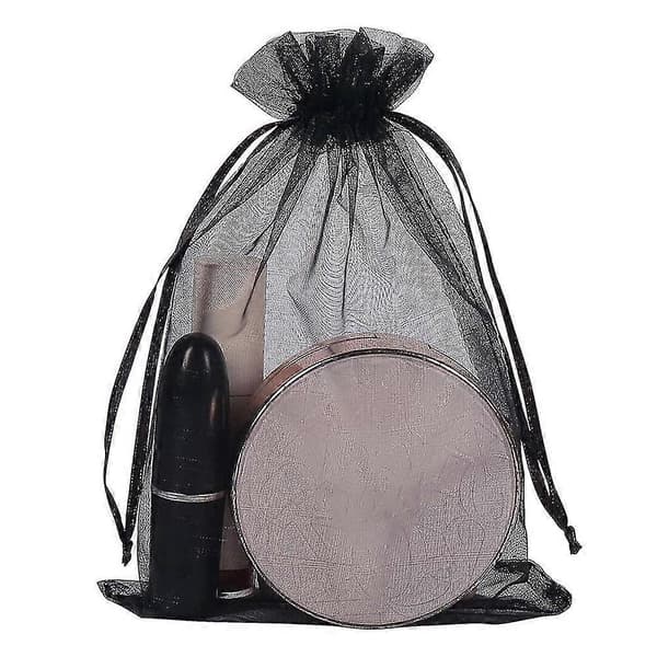 100 stk. Sorte Organza Gaveposer 9x12cm, Mesh Bryllupsgaveposer med Snøre til Smykker Makeup C