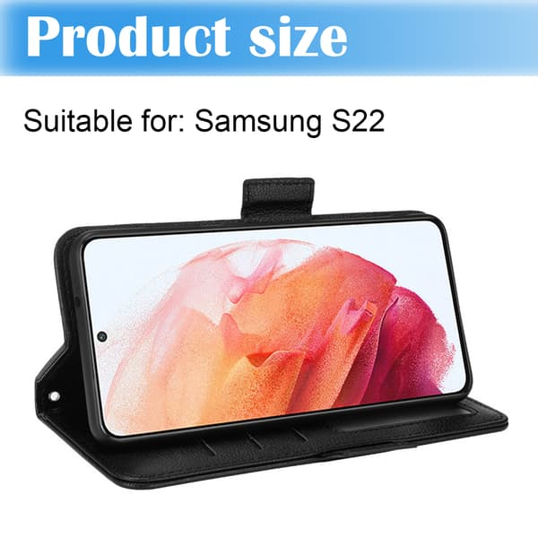 Wallet Case til Samsung S22 i LÆDER (3 kort) - ALLE FARVER sort