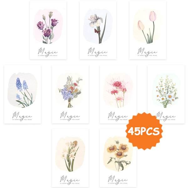 45 stk Små Ferske Blomster og Plante Hilsenskort