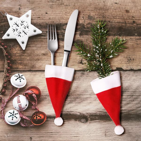 Mini Julhattar Julbestick Servishållare Mini Tomtehattar för Bestickhållare, Godisöverdrag, Vinflaskdekor