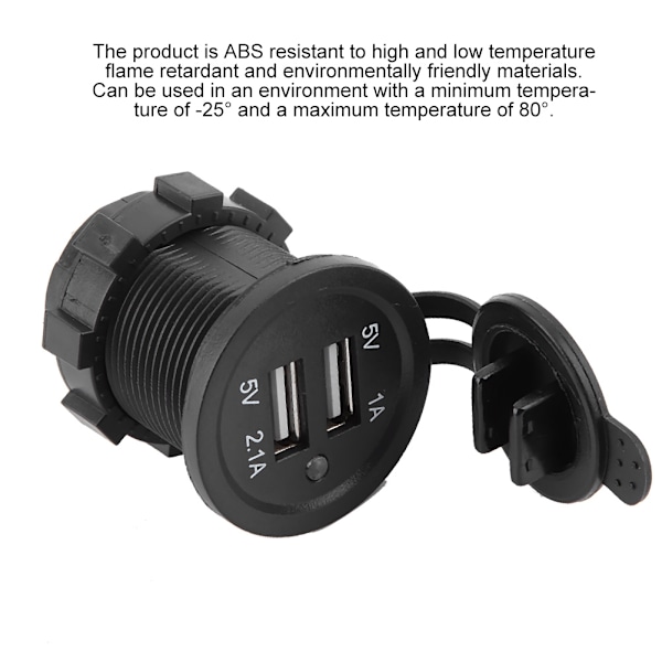 3.1A ABS Dobbel USB Modifikasjonslader Svart for Bil Motorsykkel Båt Blått Lys