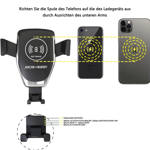 15W Rask Trådløs Billader Mobilholder